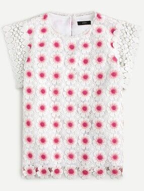 J. Crew Floral Crochet Sleeveless Top White Pink Size Large